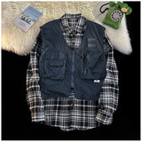 Riolio American Outdoor Multi-function Short Vest Jacket Basic Commuting Versatile Vest Cityboy Workwear Waistcoat Aesthetic Urban Chic