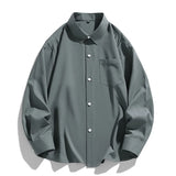 Riolio 6 Colors Men's Baggy Long Sleeve Shirt Fashion Korean Lapel Coat Tops Youth Casual Classic Simple Male Clothes Trendy Brand