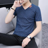 Riolio  Summer New Korean Fashion Sports Chic Street Tees Hipster Y2K T-shirt V-neck Short-sleeve Solid Color Top Men Y2K Male Clothes