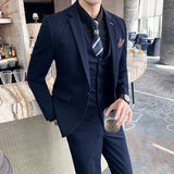 Riolio  S-7XL ( Blazer + Vest + Pants ) Brand Men's Formal Business Suit Three-piece Set Groom Wedding Party Dress Solid Color Plaid