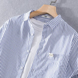 Riolio Summer Thin Japanese Sle Striped irt Men's ort Sve Loose Casual Iron-Free f Sve irt Trendy Brand Button Decor