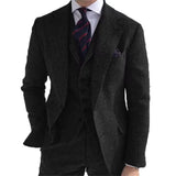 Riolio  New Wool Tweed Winter Men Suit's For Wedding Formal Groom Tuxedo Herringbone Male Fashion 3 Piece Suit (Jacket + Vest + Pants)