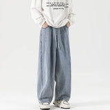 Riolio  Light Blue Baggy Jeans for Men Elastic Waist Relaxed Fit Wide Leg Trousers Street Fashion Hip Hop Cargo Pants Men Autumn