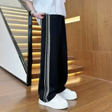 Riolio  Spring Summer Teen Casual Loose Trendy Striped Mid-high Waist Wide-leg Straight Trousers