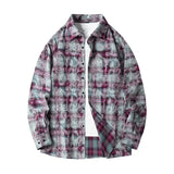 Riolio Lapel Collar Casual Shirt Jacket Retro Plaid Tie-dye Men's Cotton Shirt Coat Long Sleeve Casual Single Breasted 5Colors