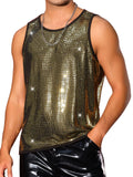 Riolio  Men's Sparkly Sequin Tank Top Sleeveless U-Neck Glitter Vest for Nightclub Party Stage Performance