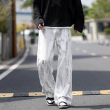 Riolio  Jeans Mens Classic Straight Leg Jeans White Tie Dye Denim Pants Unisex Fashion Casual Trousers Streetwear Hip Hop Style Washed