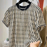 Riolio Summer Men's Clothing Luxury Korean Popular Textured O Collar T-shirt Streetwear Leisure Short Sleeve Solid Color Retro Fashion