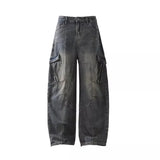 Riolio  Retro Multi Pocket Curved Knife Jeans Autumn And Winter Vintage Wide Leg Workwear Pants Korean Version High Street Men'S Jeans