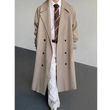 Riolio  Trench men Long coat New Loose Autumn fashion Double-breasted Caslua trench Unique cuff design Korean street windbreaker