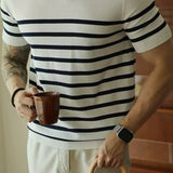 Riolio  Summer Men's Clothing Light Luxury Knit O Neck Short-sleeved T Shirt Patchwork Korean Leisure Streetwear Retro Knitwear T-Shirt