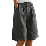 Riolio  Women's Fashion Solid Color Pants Pocket Button Up Capris Loose Elastic Waist Cotton Linen Shorts Pants for Women Women’s Pants