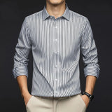 Riolio  Smart Casual Autumn Winter New Shirts Men Lapel Striped Single Breasted Korean Trend Fashion All-match Slim Long Sleeve Tops
