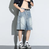 Riolio Summer New Baggy Denim Shorts Fashion Casual Straight Harajuku Jeans Male Vintage Wash Drawstring Short Pants Streetwear