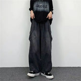 Riolio Y2K Vintage Men Korean Black Streetwear Oversize Aesthetic Straight Trousers Wide Leg Jeans Grunge Denim Pants Women Clothes