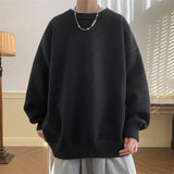 Riolio  New Japanese Retro Men Knitted Sweater Light Luxury Casual O Neck Solid Color Long Sleeve Pullovers Loose High Street Knitwear