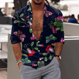 Riolio Spring Autumn Men Hawaiian Shirts Turn-down Collar Buttoned Tops Men's Casual Tropical Printed Long Sleeve Shirt Streetwear