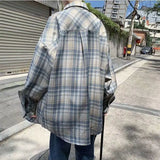 Riolio  Plaid Long-sleeved Shirt for Male Students Trendy Casual and Handsome Loose Shirt Jacket
