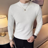 Riolio  Men Light Luxury Textured Ribbed Knit Sweater Slim Fit Mock Neck Long Sleeve Pullover Casual Business Layer Knitted Tops M-3XL