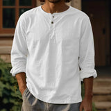 Riolio  Spring Summer New Fashion Mens Cotton Linen Shirt Solid Long Sleeve Tees Shirts Man Button Tops Casual Shirts Pullover For Male