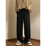 Riolio  Solid Color Men New Versatile Trousers Elastic Strap Straight Loose Casual Pants