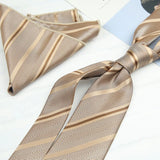 Riolio  2PCS Neck Tie Set Luxury Brown Floral Dots Neckties Khaki Striped Handkerchief Polyester Woven Pocket Square Shirt Accessories