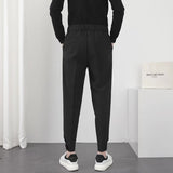 Riolio Fashion Men Casual Pants Elastic Waist Small Feet Slim Korean Style Pleated Tapered Male Blazer Pants Trousers Streetwear