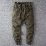 Riolio  Loose Fit Cotton Work Trousers for Men with Elastic Waist Baggy Outdoor Wear Resistant Cargo Pants Summer Autumn Seasonal Wear