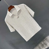 Riolio  Trendy Striped Men V Neck Polo Shirt Summer Fashion Short Sleeve Casual Tops High-End New Design Comfortable Wear