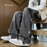 Riolio American retro men and women trendy star shaped graphic design straight leg jeans loose hip-hop wide leg casual pants y2k