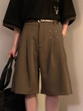 Riolio Summer Japanese Retro Simple Solid Color Casual Trousers Men Women Loose Wide-leg Shorts Fashionable and Trendy Five-point Pants