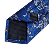 Riolio Royal Blue Silver Paisley Silk Ties For Men 8cm Formal Business Wedding Necktie Set Handkerchief Cufflinks Gift For Men