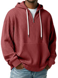 Riolio  Men's Ribbed Knit Half-Zip Hoodie Casual Oversized Pullover Sweatshirt with Kangaroo Pocket