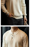 New Japanese Business Men Polo Sweater Light Luxury Knit Slim-fit Long Sleeve Pullover Premium Solid Color Basic Knitwear M-3XL