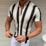 Riolio Men's Shirts Holiday Hawaiian Beach Shirts Striped Print Tops Business Casual Cropped Oversized T-Shirts 5XL Designer Clothing