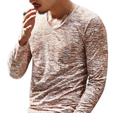 Riolio  Spring New Men's V-Neck Black T-Shirt Casual Long Sleeve Fashionable Urban Top Loose Fit Male Basic Crew Neck Tee