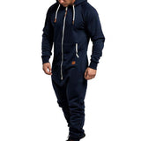 Riolio Mens Onesie Jumpsuit Pajamas Long Sleeve Sweatpants Pure Color Splicing Autumn Winter Casual Hoodie Male Zipper Jumpsuit