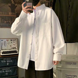 Riolio  Handsome Button Loose Shirts Turn-down Collar Solid Man Business Casual Spring Summer Thin Young Style Men's Clothing Fashion