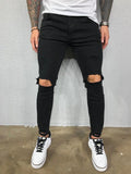 Riolio Distressed Knee Holes Elastic Skinny Jeans Men Ripped Biker Denim Pants Solid Washed Streetwear Black Pantalones Hombre Joggers