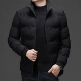 Riolio Male Casual Autumn Fleece Jacket Men Warm Jacket Winter Parka Windbreaker Cotton Stand Colla Padded Anorak Thick Black Men Coat
