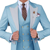 Riolio  Men's Fashionable Gentleman Business Banquet US-style Formal Dress Casual Wedding Color blocking Suit Blazer+Vest+Trousers