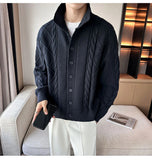Riolio New Korean Style Jacquard Men Cardigan Jackets Fashion Luxury Knitted Button-down  Long Sleeve Sweater Coat Winter Warm Knitwear