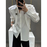 Riolio  New Men's Long-sleeved Patchwork Suspender Shirt Loose Casual Shirt Y2K Solid Color Blouse Fashion Male Clothes