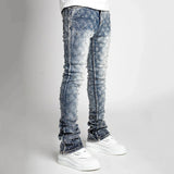 Riolio Stretchy Pearls Skinny Jeans For Men New Fashion Fashion Rhinestone European Street Personality Stacked Denim Pants