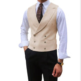 Riolio Men Vest Brown Solid Peaked Lapel Double Breasted Sleeveless Jacket Wedding Banquet Business Casual Slim Waistcoat