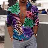 Riolio Spring Autumn Men Hawaiian Shirts Turn-down Collar Buttoned Tops Men's Casual Tropical Printed Long Sleeve Shirt Streetwear