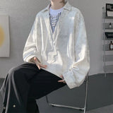 Riolio  Collar Sweatshirt Mens Layered V Neck Pullover Fake Two Piece Streetwear Casual Hoodie Jacket Fall 2025 New Tie Dye Design