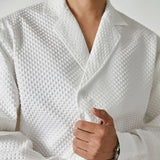 Riolio  Mens Waffle Suit Collar Long-Sleeve Shirt Genderless French Personality Street Fashion Youth Trend Solid Color V-Neck Top Unisex