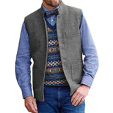 Riolio  Men Vest Brown Herringbone Single Button Stand Collar Waistcoat For Wedding Business Banquet Work Daily Casual Men Suit Vest