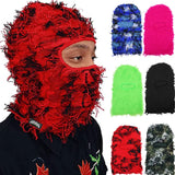 Riolio Hip Hop Balaclava Distressed Knitted Caps Full Face Ski Mask Women Outdoor Camouflage Fleece Fuzzy Ski Balaclava Beanies Men Hat